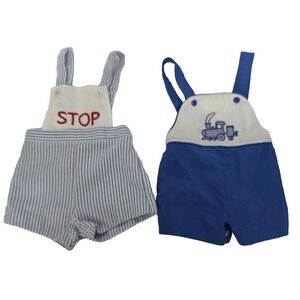 Vintage 1960's Lot Of Two Baby Boy's Blue Rompers 6-9 Mos 12 Mos